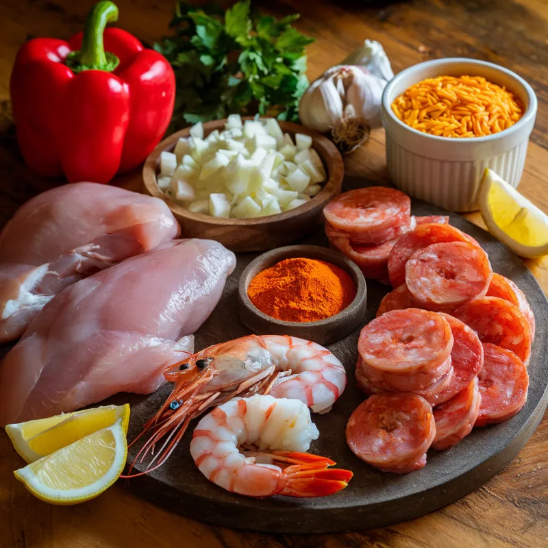 chicken prawn and chorizo paella