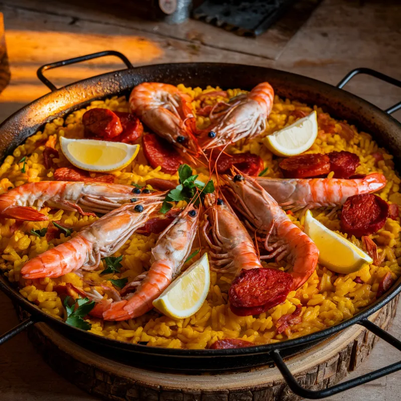 chicken prawn and chorizo paella